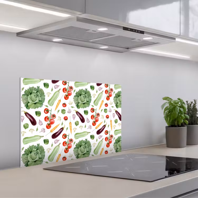 Patroon - Groente - Aquarel keuken achterwand spatscherm klein 900 -3d_schuin