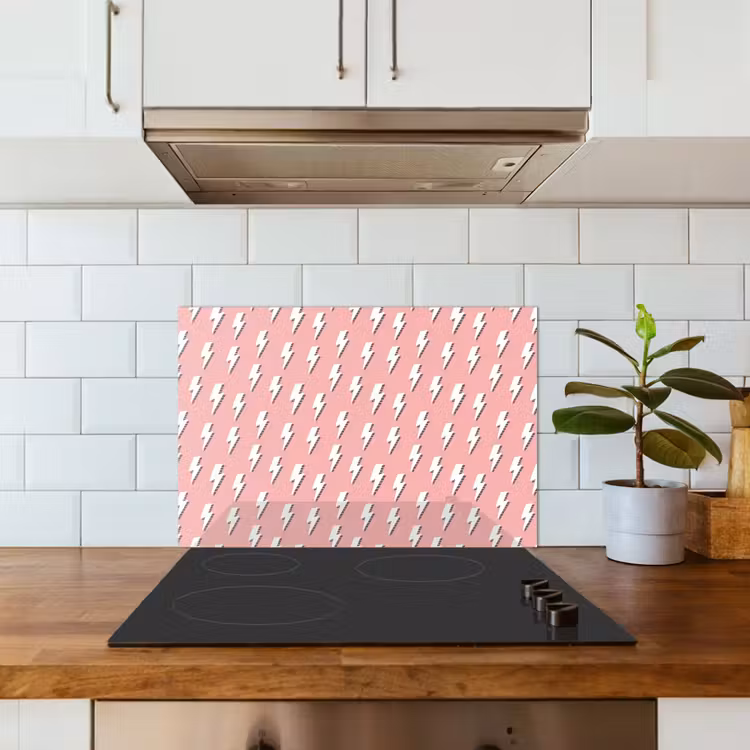 Patroon - Wit - Bliksem - Roze keuken achterwand spatscherm klein 900 -sfeer2