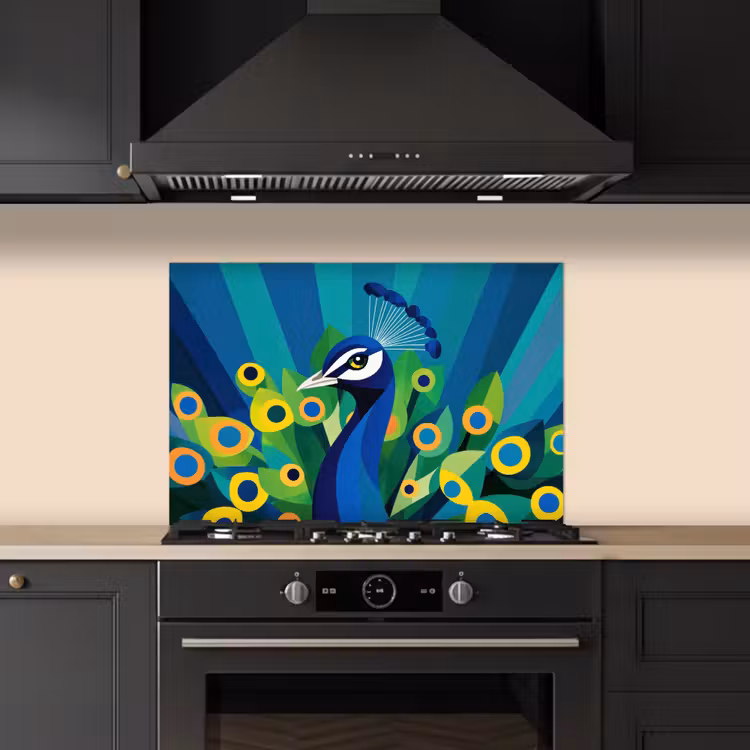 Pauw - Cirkels - Blauw keuken achterwand spatscherm klein -sfeer1