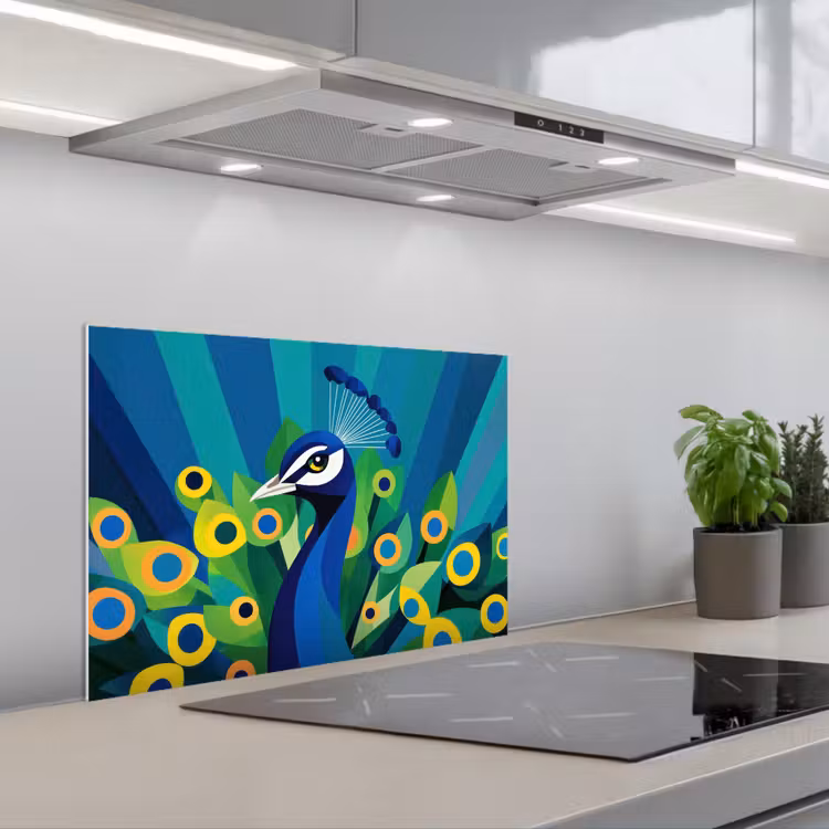 Pauw - Cirkels - Blauw keuken achterwand spatscherm klein -3d_schuin