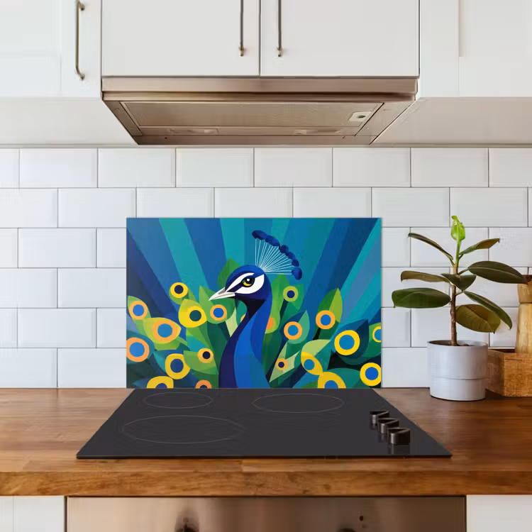 Pauw - Cirkels - Blauw keuken achterwand spatscherm klein -sfeer2
