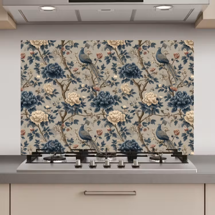 Pauw - Bloemen - Blauw keuken achterwand spatscherm klein 900 -3d_website