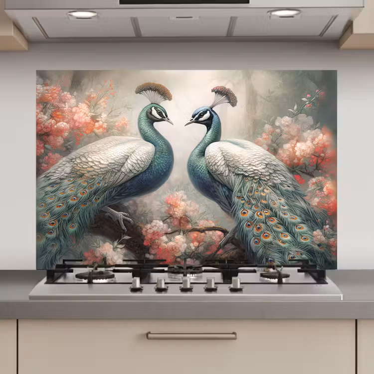 Pauwen - Pauwenveren - Vogels - Bloemen - Natuur keuken achterwand spatscherm klein -3d_website