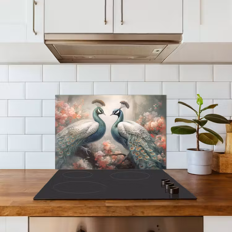 Pauwen - Pauwenveren - Vogels - Bloemen - Natuur keuken achterwand spatscherm klein -sfeer2