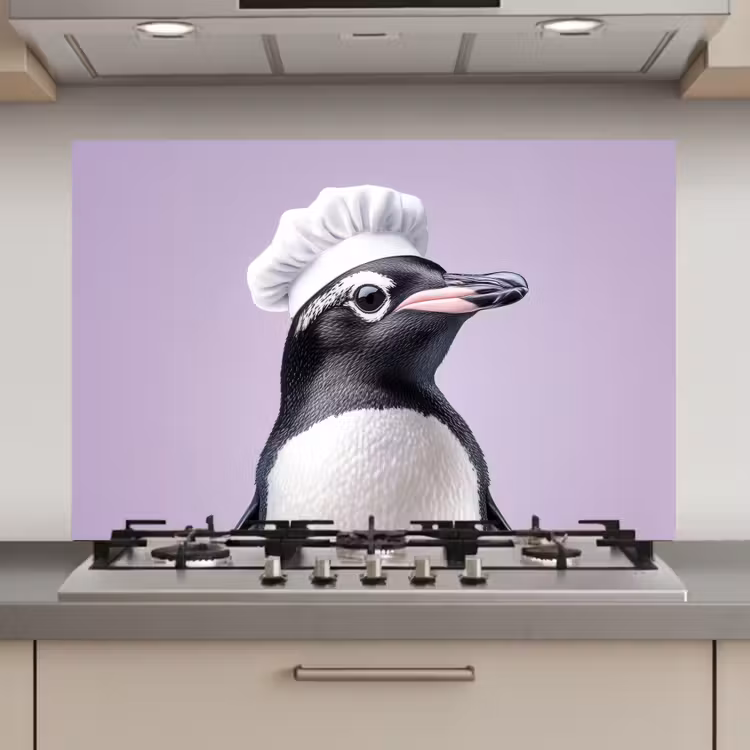 Pinguïn - Koksmuts - Lief - Paars keuken achterwand spatscherm klein -3d_website