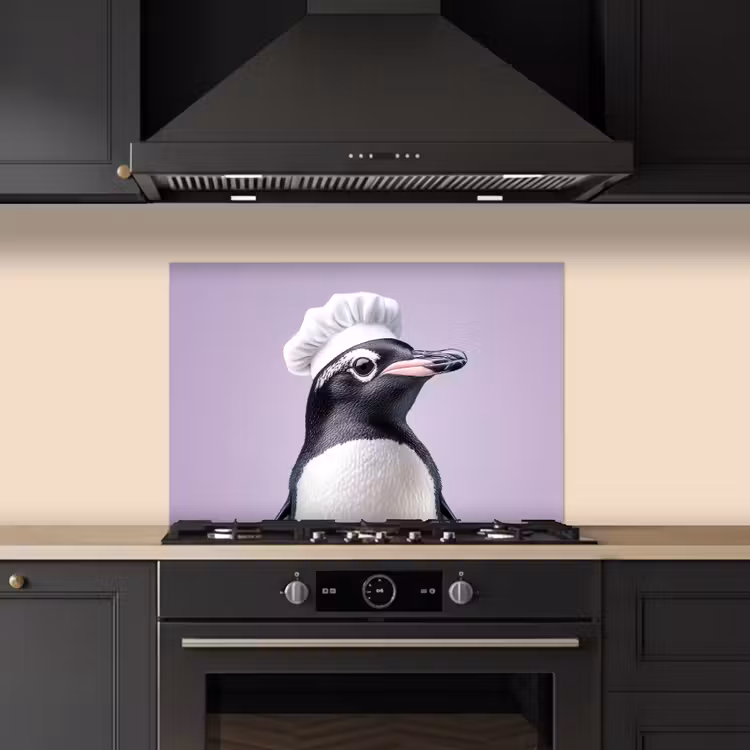 Pinguïn - Koksmuts - Lief - Paars keuken achterwand spatscherm klein -sfeer1