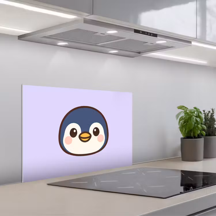 Pinguïn - Paars - Schattig keuken achterwand spatscherm klein -3d_schuin