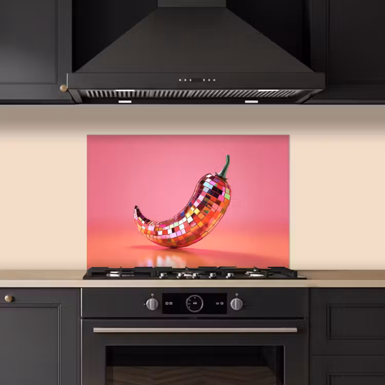 Peper - Disco - Rood - Glitter keuken achterwand spatscherm klein -sfeer1