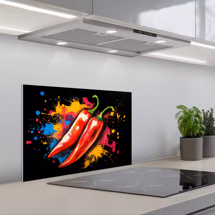 Peper - Graffiti - Verf - Abstract - Modern - Kleurrijk keuken achterwand spatscherm klein -3d_schuin