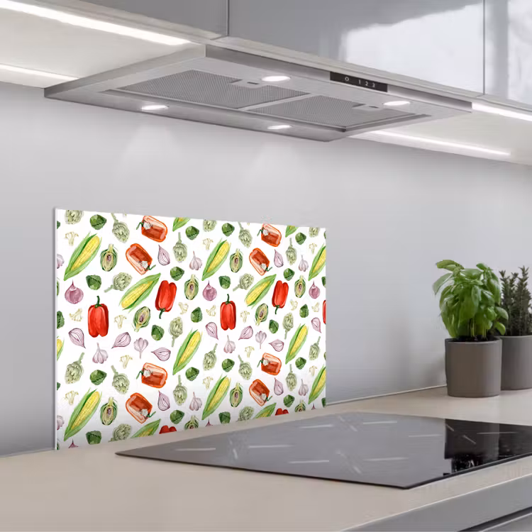 Paprika - Maïs - Patroon - Groente keuken achterwand spatscherm klein 900 -3d_schuin