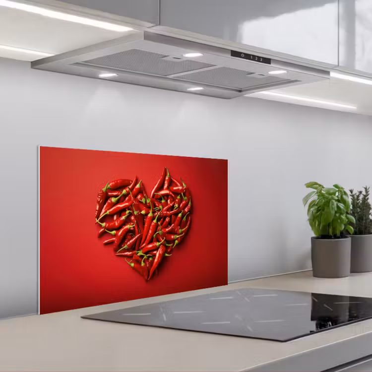 Pepers - Rood - Hart keuken achterwand spatscherm klein -3d_schuin
