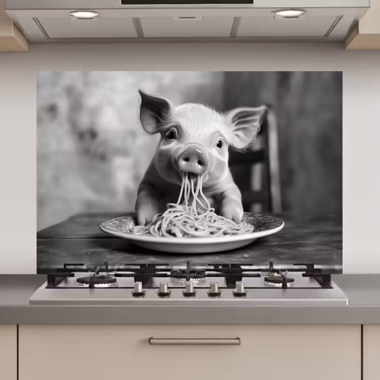 Varken - Schattig - Spaghetti - Zwart wit - Dier keuken achterwand spatscherm klein -3d_website
