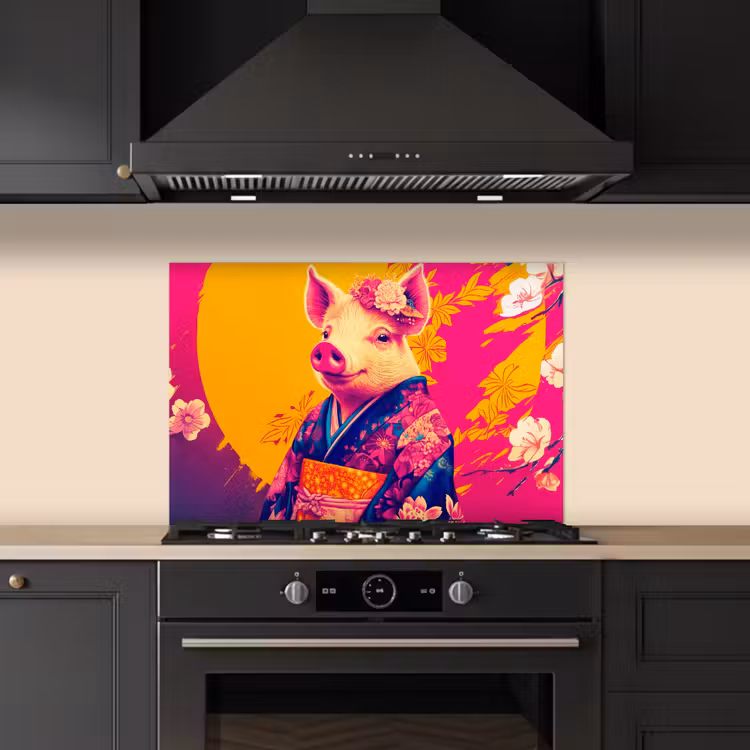 Varken - Bloemkroon - Kimono - Abstract keuken achterwand spatscherm klein -sfeer1