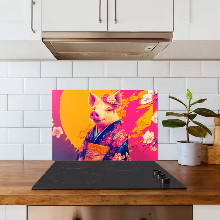 Varken - Bloemkroon - Kimono - Abstract keuken achterwand spatscherm klein -sfeer2