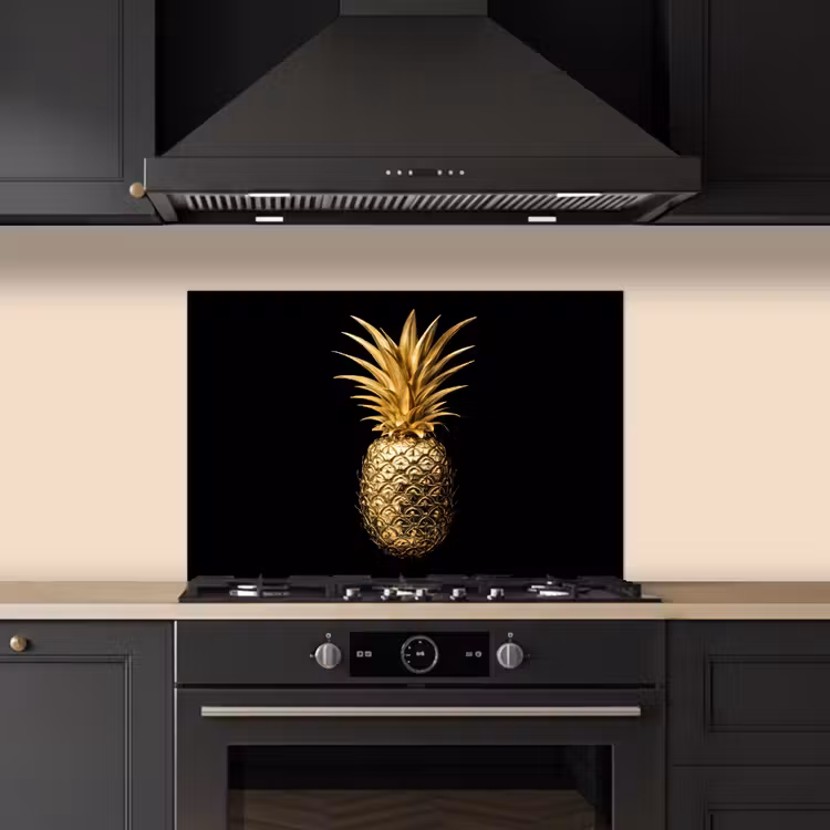 Ananas - Zwart - Goud - Luxe keuken achterwand spatscherm klein -sfeer1