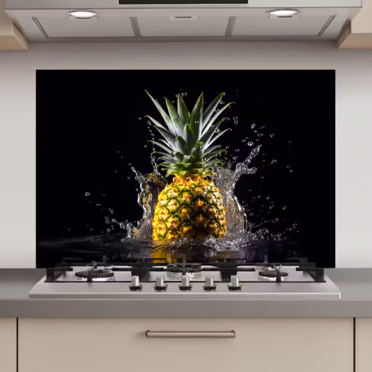 Ananas - Fruit - Water - Planten - Zwart keuken achterwand spatscherm klein -3d_website