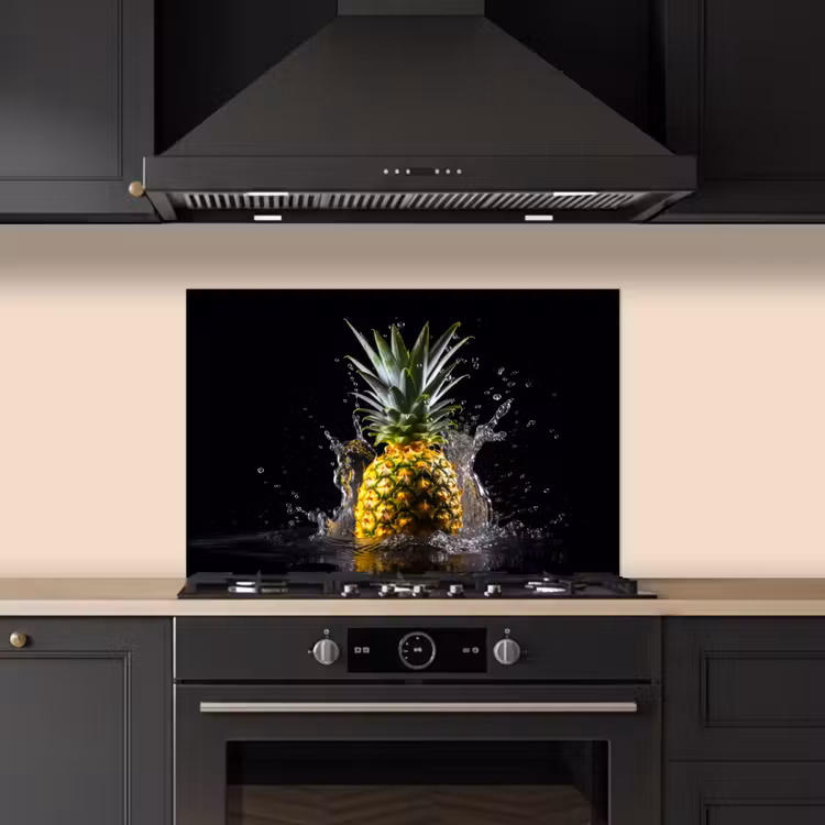 Ananas - Fruit - Water - Planten - Zwart keuken achterwand spatscherm klein -sfeer1