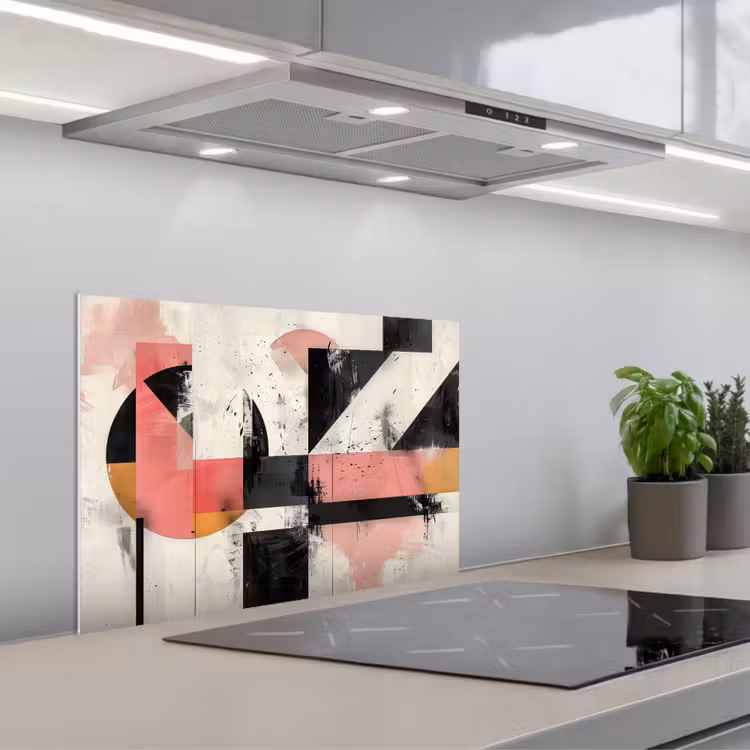 Roze - Abstract - Aesthetic - Modern - Vormen keuken achterwand spatscherm klein -3d_schuin
