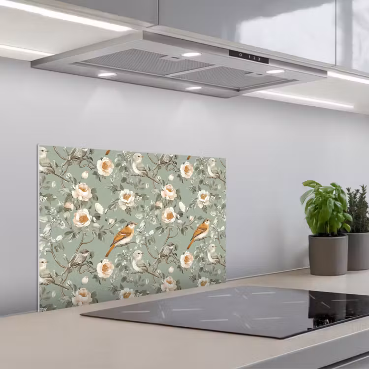 Roze - Vogels - Kleurrijk keuken achterwand spatscherm klein 900 -3d_schuin