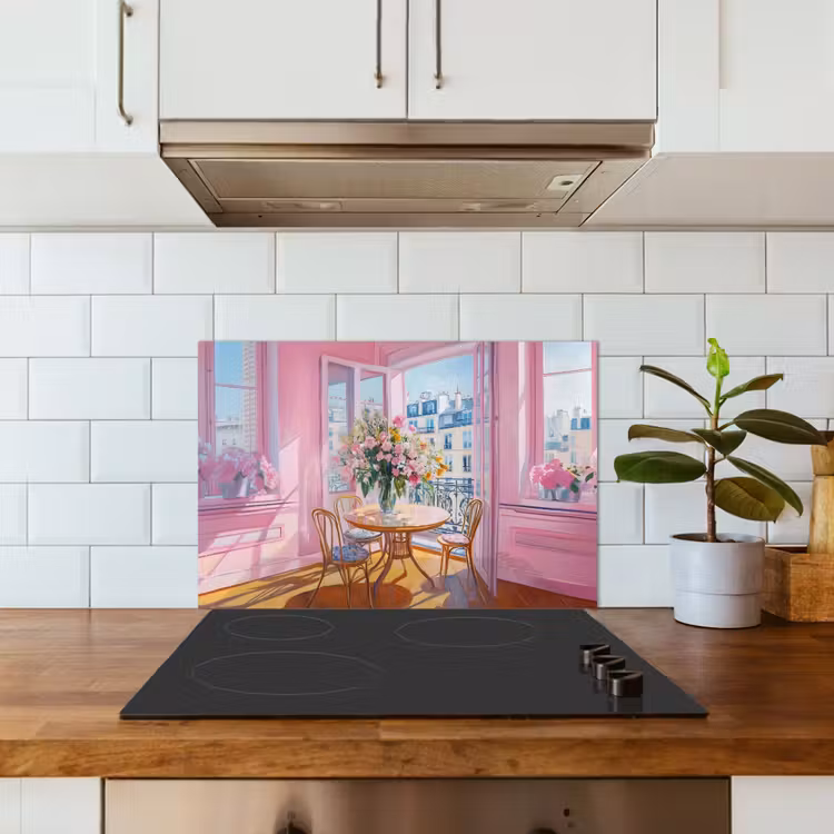 Pink - City - Bloemen keuken achterwand spatscherm klein -sfeer2