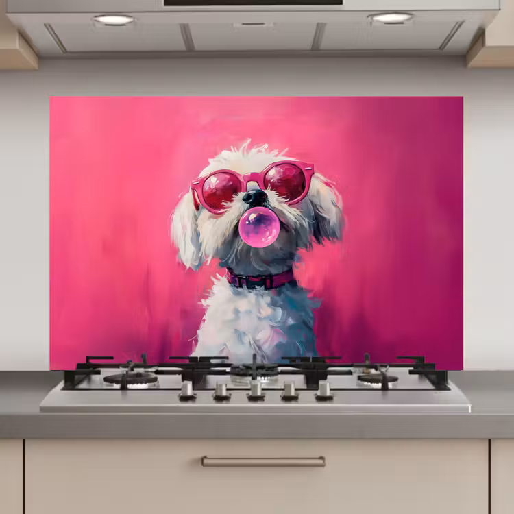 Pink - Hond - Bubbel keuken achterwand spatscherm klein -3d_website