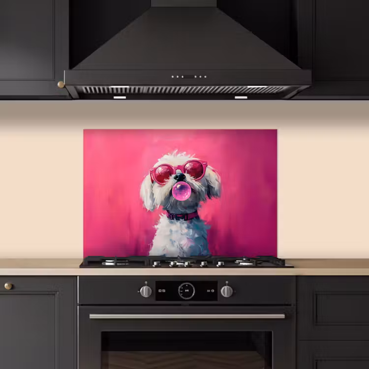 Pink - Hond - Bubbel keuken achterwand spatscherm klein -sfeer1