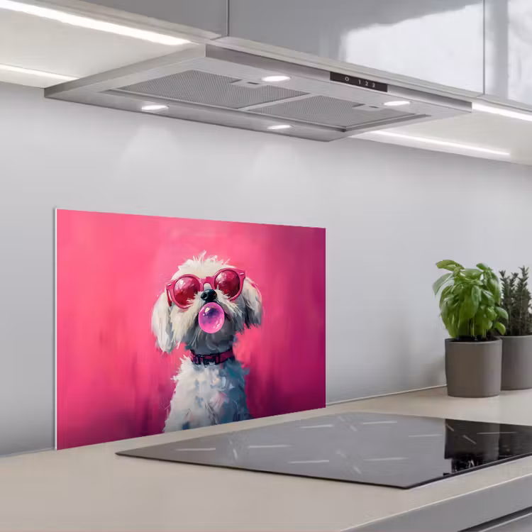 Pink - Hond - Bubbel keuken achterwand spatscherm klein -3d_schuin
