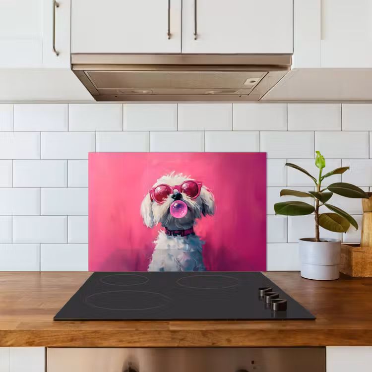 Pink - Hond - Bubbel keuken achterwand spatscherm klein -sfeer2