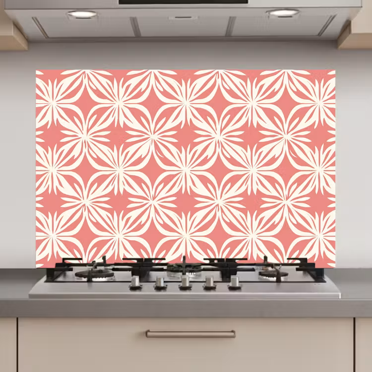 Roze - Bloemenmotief - Wit - Modern keuken achterwand spatscherm klein 900 -3d_website