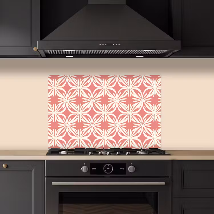 Roze - Bloemenmotief - Wit - Modern keuken achterwand spatscherm klein 900 -sfeer1