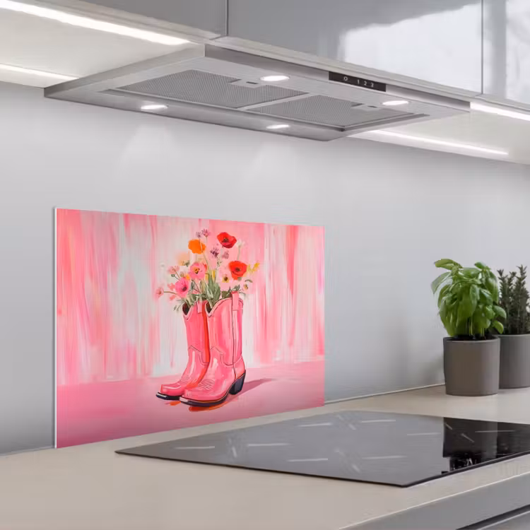 Roze - Bloemen - Cowboy keuken achterwand spatscherm klein -3d_schuin