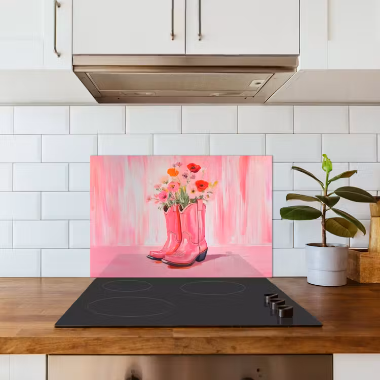 Roze - Bloemen - Cowboy keuken achterwand spatscherm klein -sfeer2