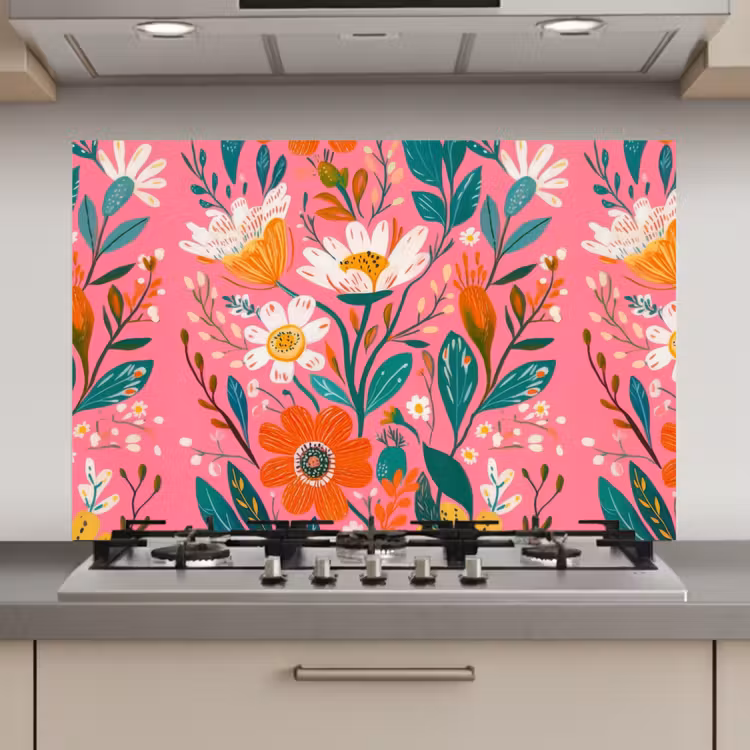 Roze - Bloemen - Wit - Oranje keuken achterwand spatscherm klein -3d_website