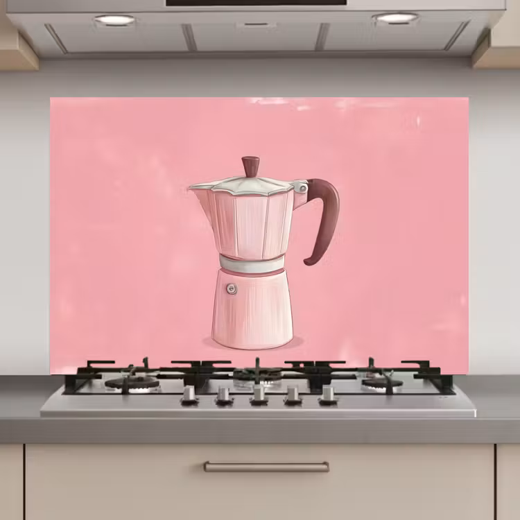 Roze - Mokkapot - Illustratie - Koffie keuken achterwand spatscherm klein -3d_website