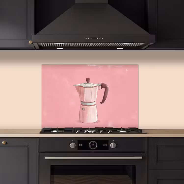 Roze - Mokkapot - Illustratie - Koffie keuken achterwand spatscherm klein -sfeer1