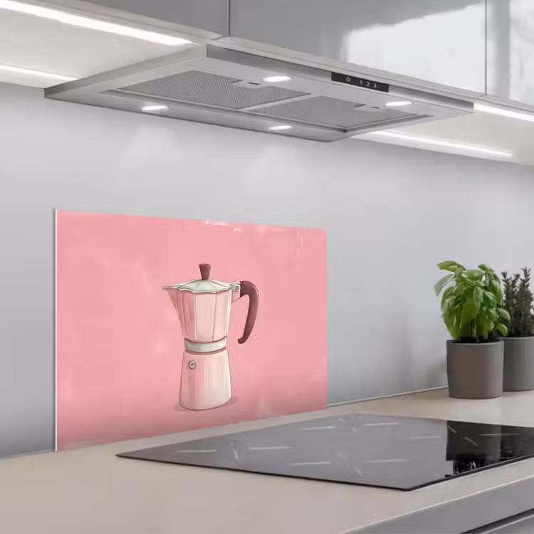 Roze - Mokkapot - Illustratie - Koffie keuken achterwand spatscherm klein -3d_schuin