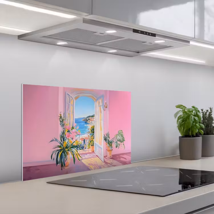 Roze - Buiten - Verf keuken achterwand spatscherm klein -3d_schuin