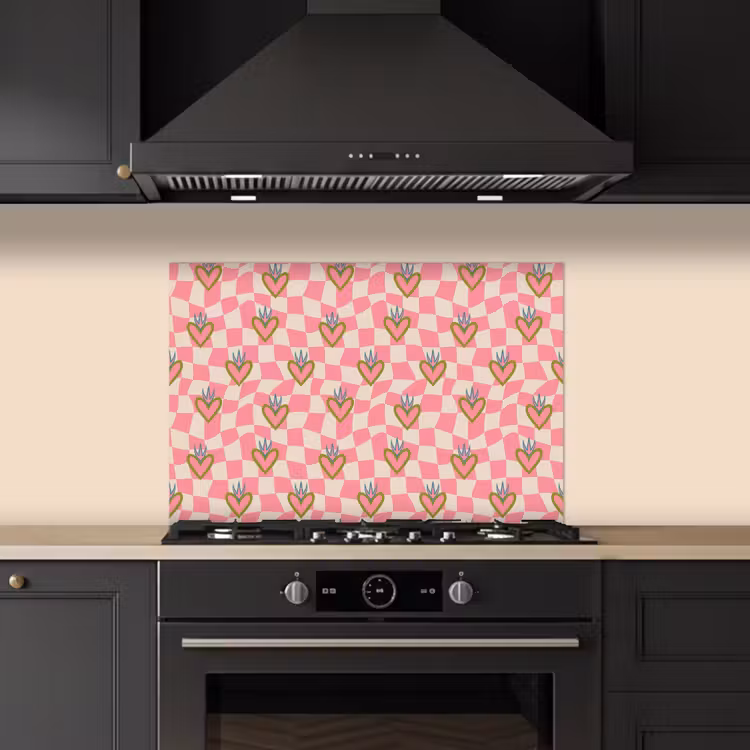 Roze - Retro - Patroon - Geblokt keuken achterwand spatscherm klein 900 -sfeer1