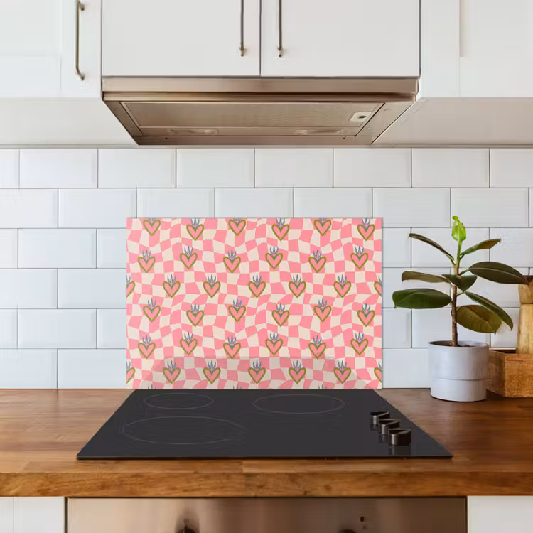 Roze - Retro - Patroon - Geblokt keuken achterwand spatscherm klein 900 -sfeer2