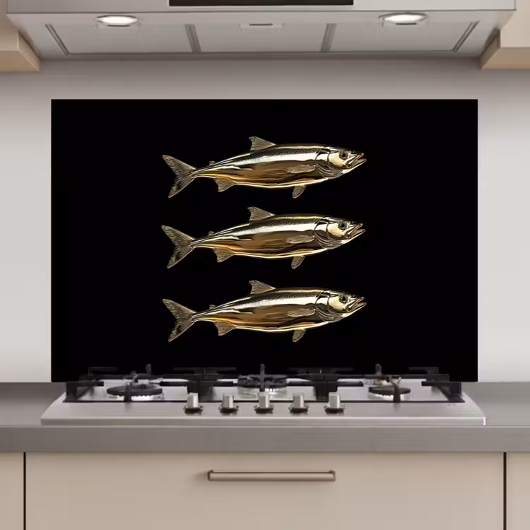 Vissen - Goud - Zwart keuken achterwand spatscherm klein -3d_website