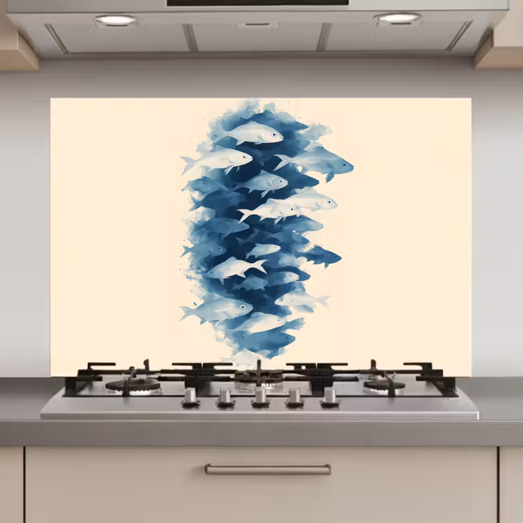 Vissen - Minimalistisch - Blauw keuken achterwand spatscherm klein -3d_website