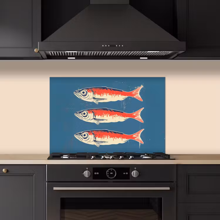 Vissen - Rood - Blauw keuken achterwand spatscherm klein -sfeer1