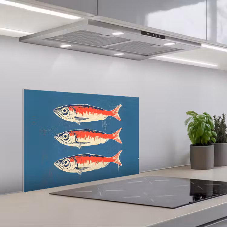 Vissen - Rood - Blauw keuken achterwand spatscherm klein -3d_schuin