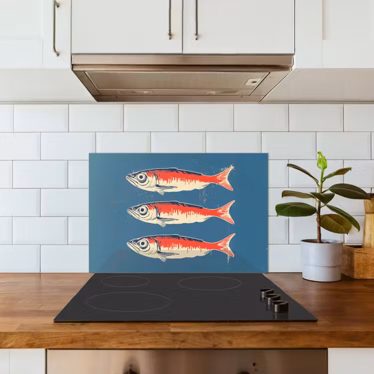 Vissen - Rood - Blauw keuken achterwand spatscherm klein -sfeer2