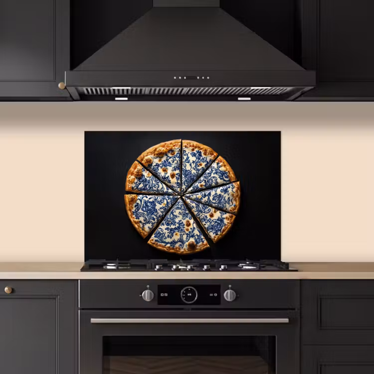 Pizza - Eten - Delftsblauw keuken achterwand spatscherm klein -sfeer1