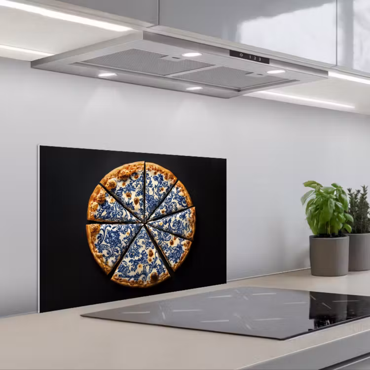 Pizza - Eten - Delftsblauw keuken achterwand spatscherm klein -3d_schuin