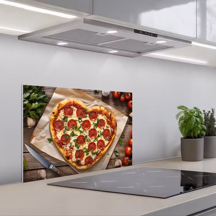 Pizza - Hart - Pepperoni - Tomaat keuken achterwand spatscherm klein -3d_schuin