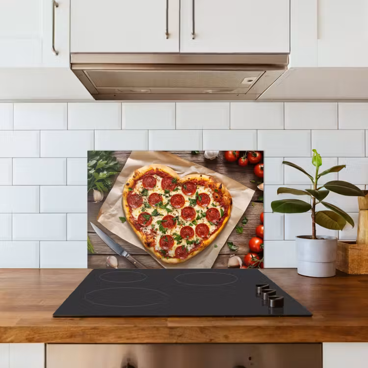 Pizza - Hart - Pepperoni - Tomaat keuken achterwand spatscherm klein -sfeer2