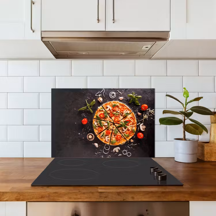 Pizza - Groente - Kruiden - Keuken - Industrieel keuken achterwand spatscherm klein -sfeer2
