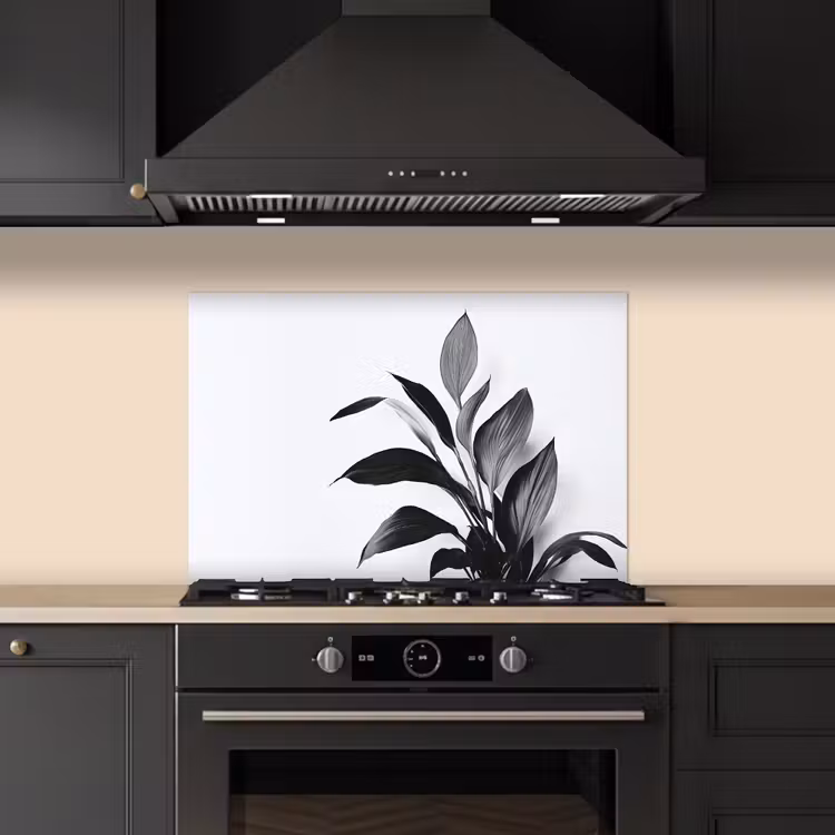 Plant - Bladeren - Minimalistisch - Zwart keuken achterwand spatscherm klein -sfeer1